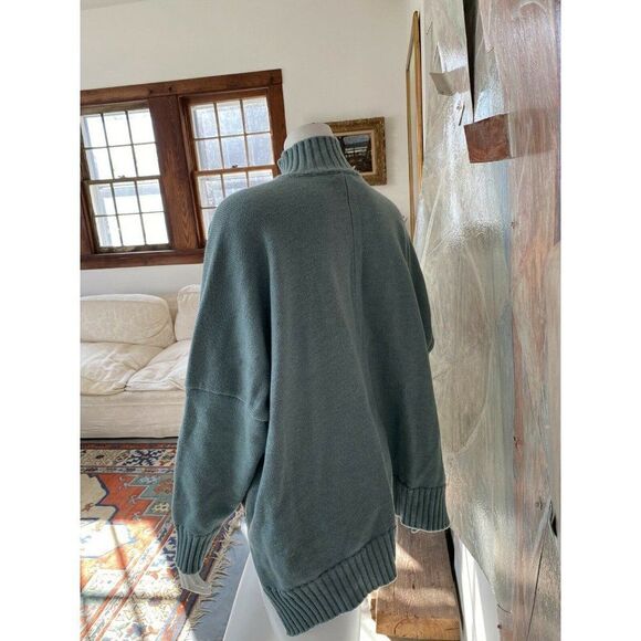 Eskandar Sweater Blue Merino Wool Ribbed Turtleneck Hi Low Medium / Large - Picture 10 of 12